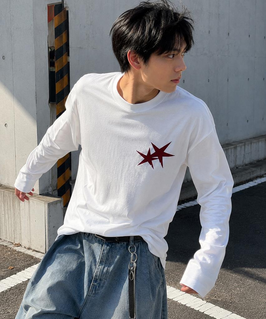 GRAVER ORDINARY [Odnr Unisex] Small Twins Star Long Sleeve T-Shirt_Charcoal