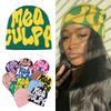 Mea Culpa Trendy Letter Print Beanies Knit  Hat Streetwear Cap Outfit Women Girl