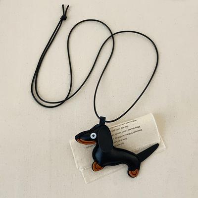 Cartoon Leather Dachshund Black Rope Necklace Female Cute Simple Personality Fashion Trend Versatile Neck Chain Sweater Chain
