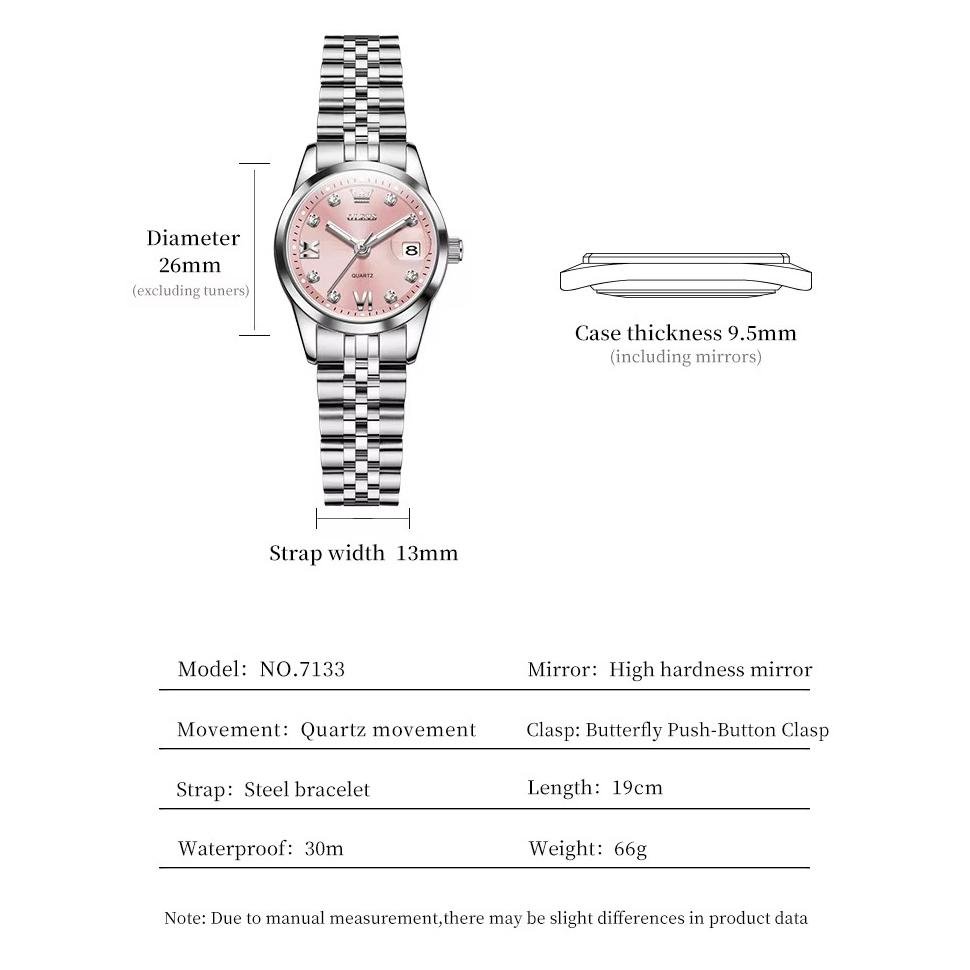 Womens Watches Elegant Fashion Pink/Purple Quartz Watch for Lady Stainless Steel Strap Waterproof