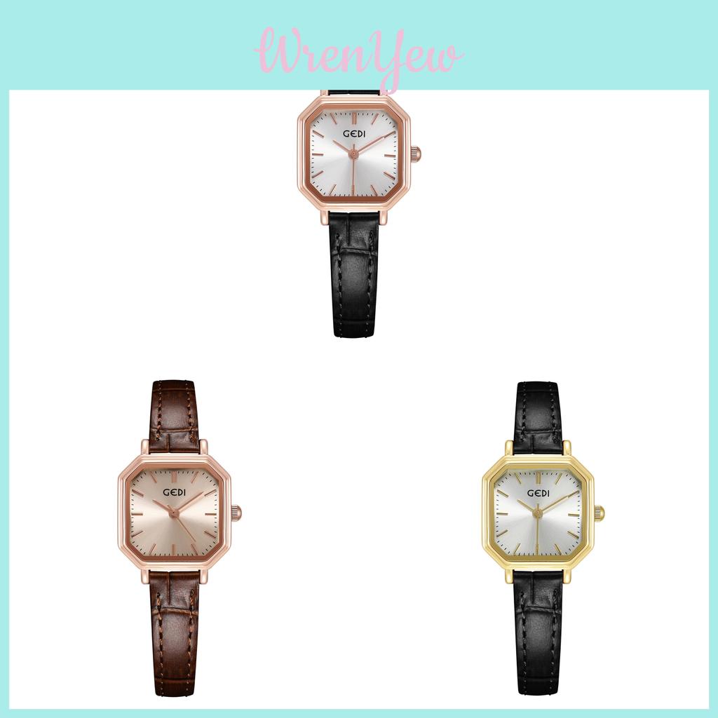 Retro Geometric Small Square Watch With Waterproof Leather Strap For Women