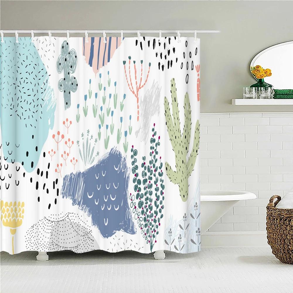 Waterproof Fabric Shower Curtain Colorful Flowers Pattern Printed Shower Curtains With 12 Hooks Multi-size Bath Screen