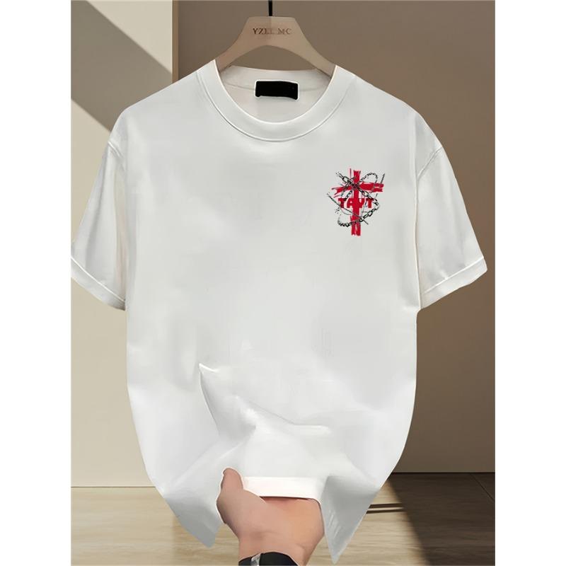 European Size Heavyweight Pure Cotton Trendy Brand Printed Short Sleeve T-Shirt for Men Summer New Casual Versatile Outdoor Sport Breathable Top