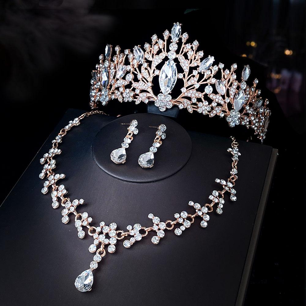 

New Bridal Tiara Necklace Three Piece Set Crown Wedding Accessories Bridal Set