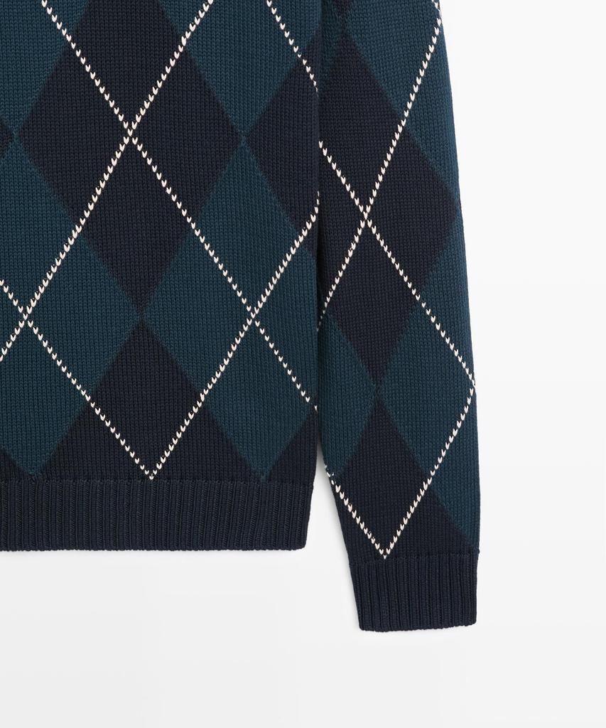 Masimodutti Cotton Diamond Pattern Knit Sweater