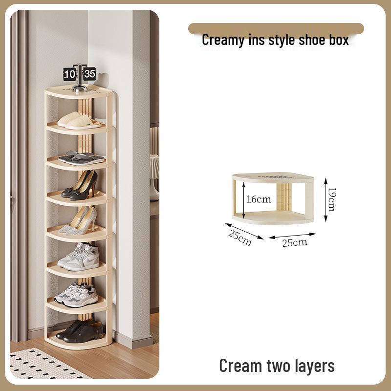 Corner Triangle Multi-layer Shoe Rack for Small Entrances - Space-saving Plastic Organizer Cream Color