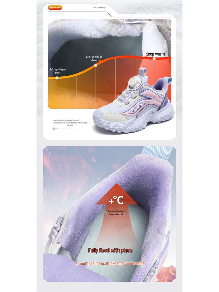 Bobodou Mädchen Winter-Sportschuhe 2025 - Warme, Samt gefütterte Laufschuhe für Mädchen im mittleren und höheren Alter