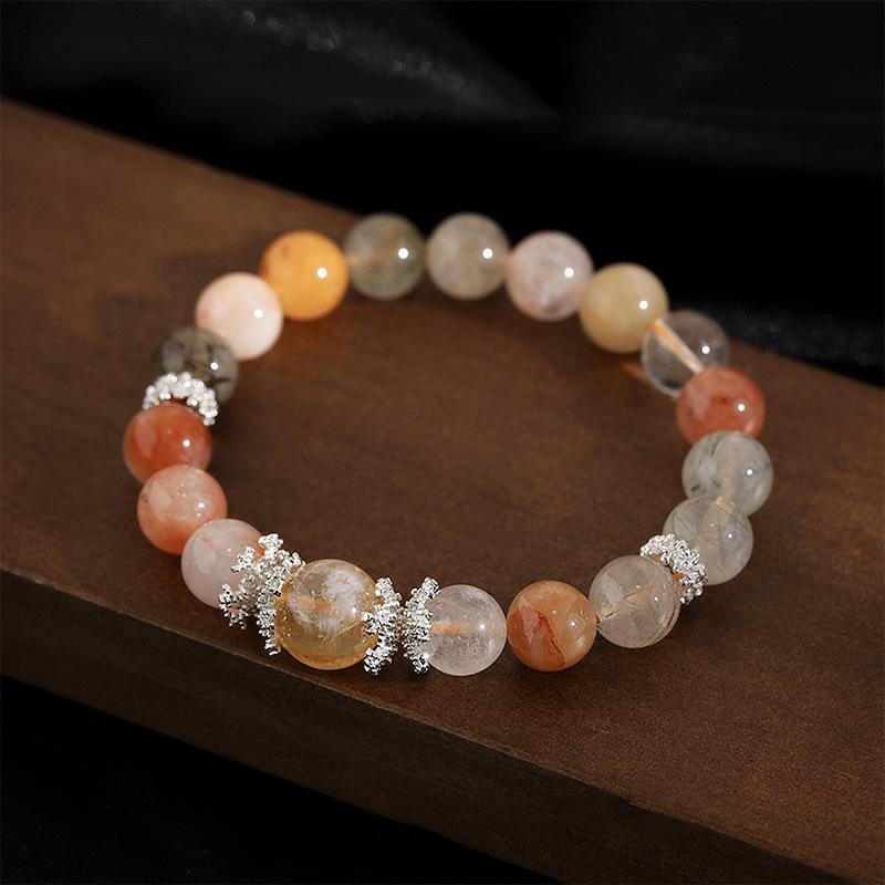 Natural stone red glue flower color hair crystal beaded bracelet light luxury high-end exquisite bracelet simple niche versatile jewelry