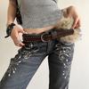 Western Style Y2K Waistband Faux Fur Plush Belt Personality Leather Fur Belt  Daily