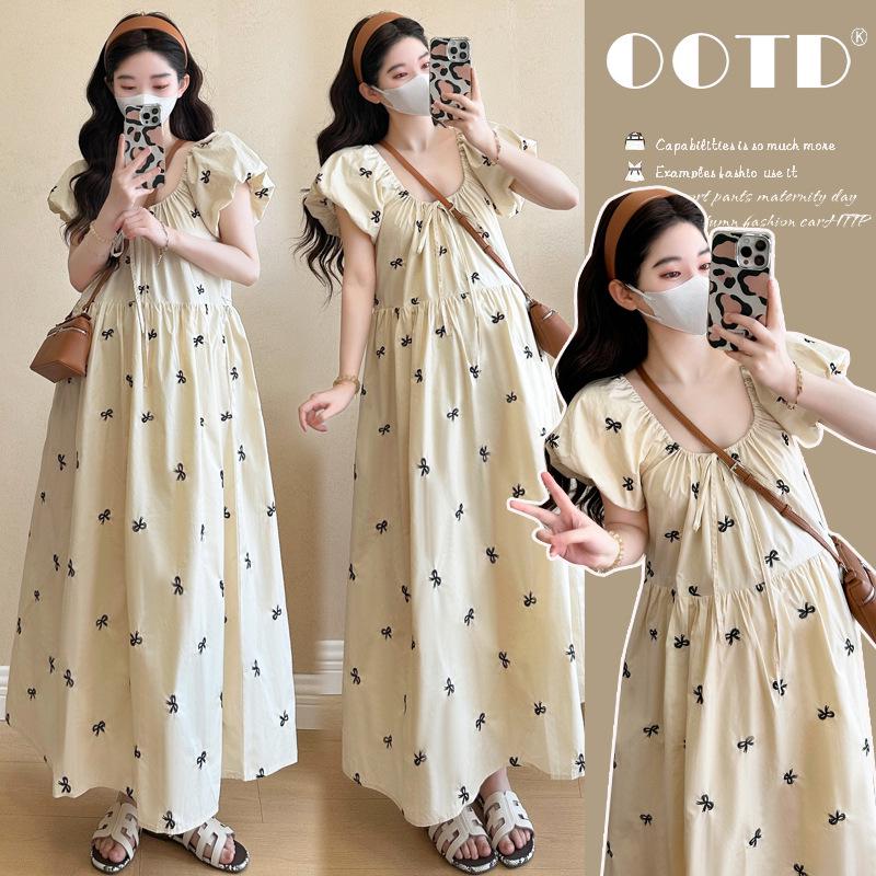 2026 Summer Slimming Maternity Dress with French Puff Sleeves - Stylish and Age-Defying Korean Fashion for Tea Breaks Double Extra Large