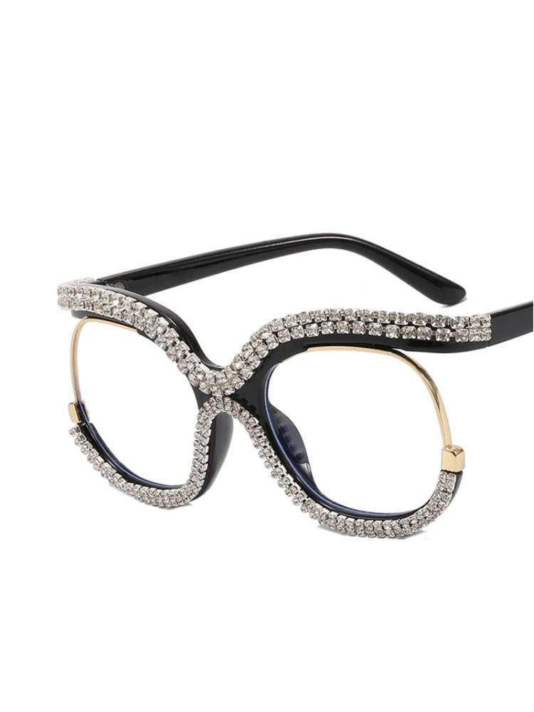 Ins Rainbow Crystal Frame Fashion Retro Round Anti Blue Ray Female Glasses Vintage Oversized Frame Eyewear Accessories