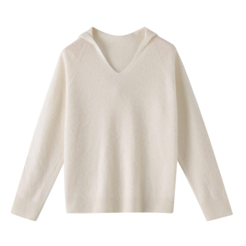 Autumn Winter Cashmere Sweater for Women Wool V-neck Hooded Autumn Warm Jumper Top