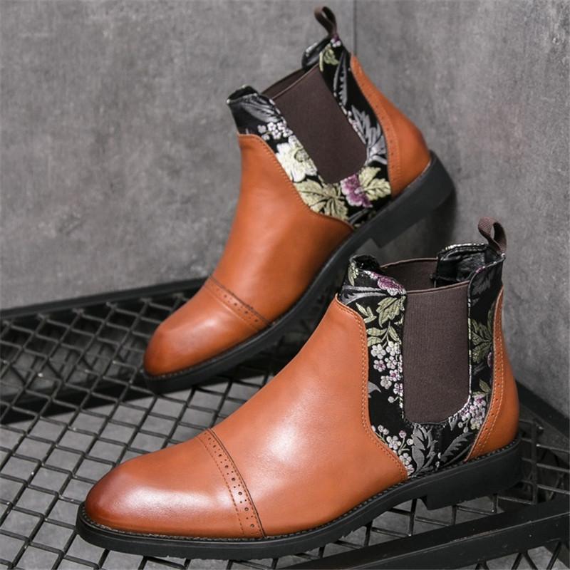 

Wniter New Designer Fashion Male Pointed Mixed Chelsea Ankle Boots Men Casual Luxury High Top Platform Shoes Zapatos Hombre 38