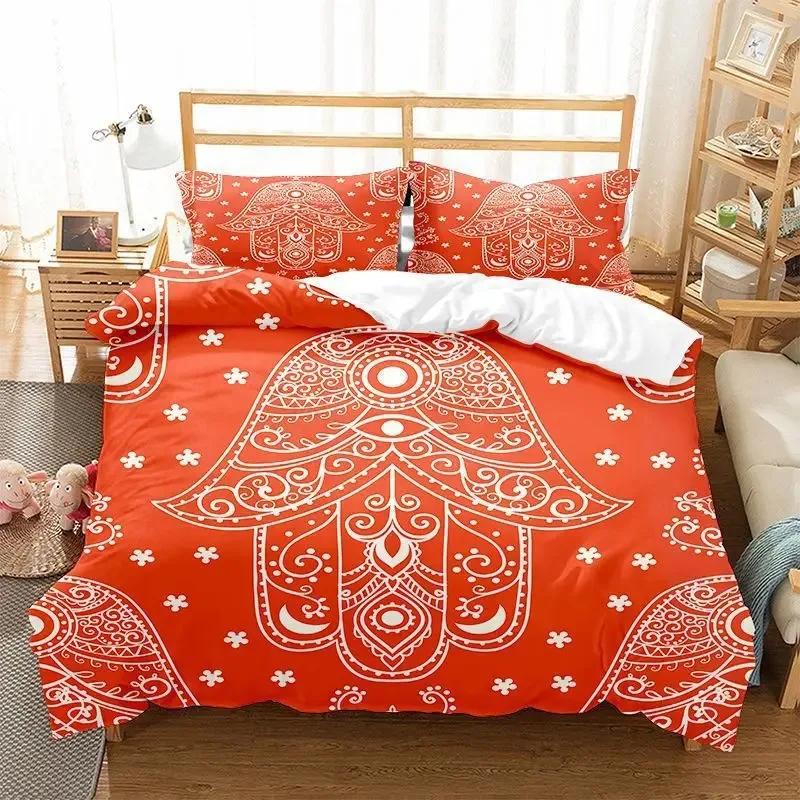 Hamsa Hand Duvet Cover King Queen Boho Black Gold Lucky Hand of Fatima Bedding Set Hippie Paisley Tribal Polyester Quilt Cover