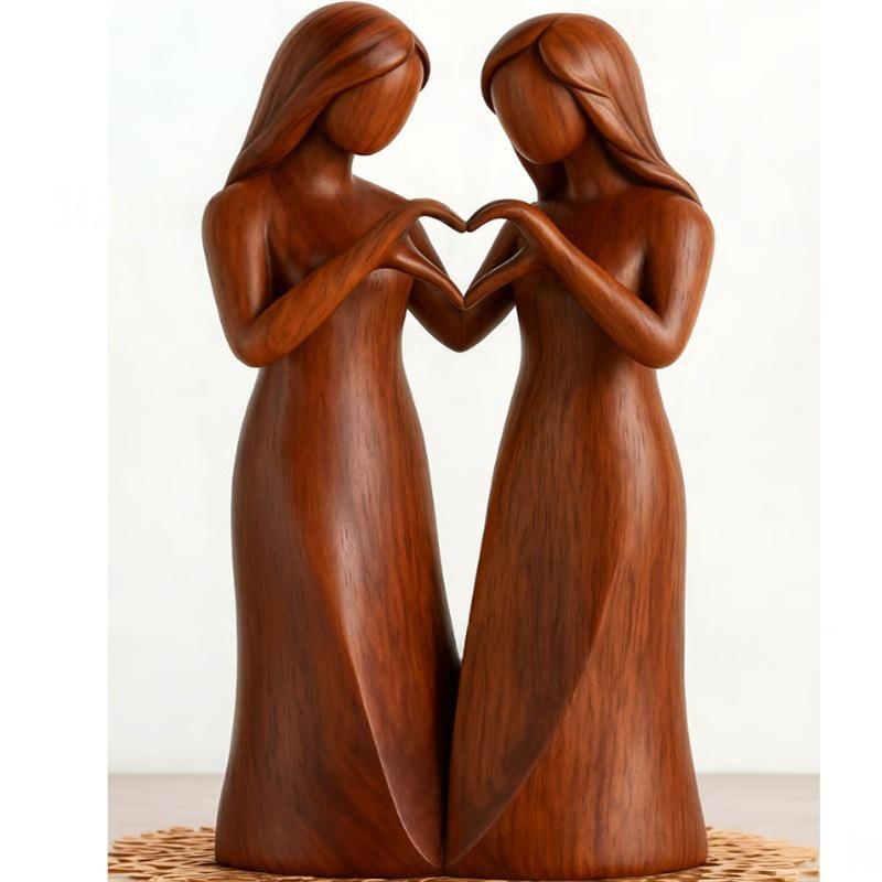 Portable Cute Wooden Sculpture: Celebration of Friendship - Three Sisters