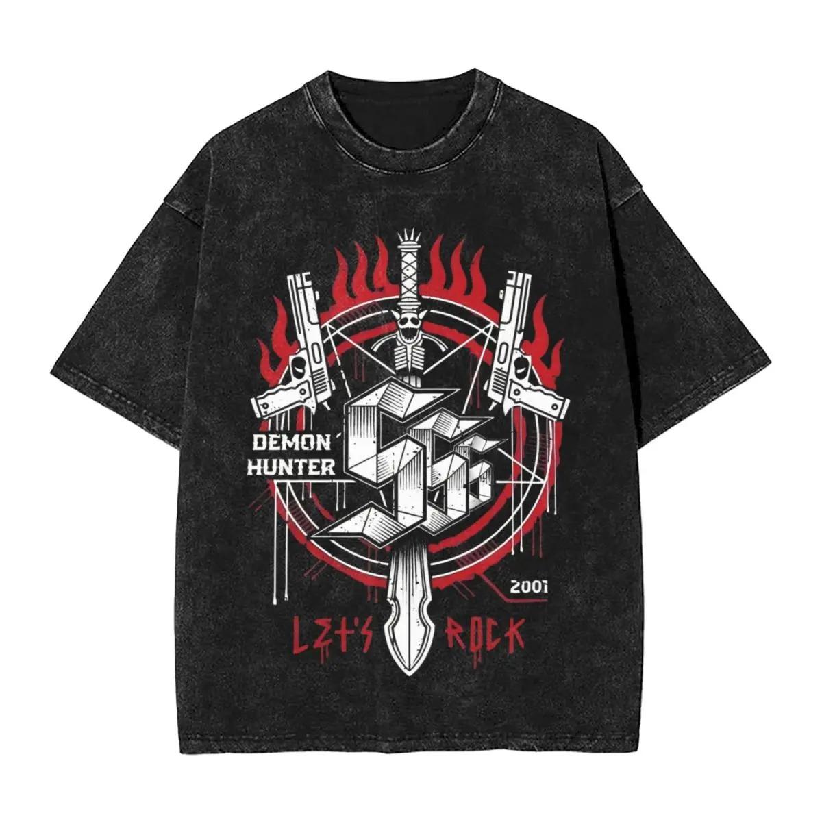 

Demon Hunter Let s Rock Vintage Washed Oversized T-Shirt | Unisex Metal Rock Streetwear Tee L