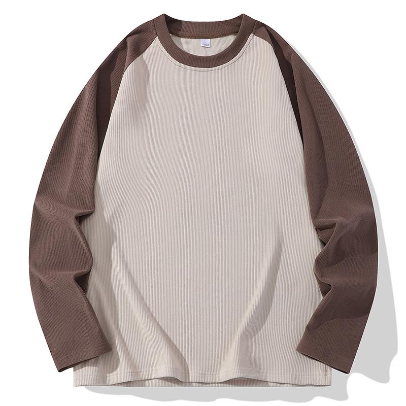 Spring Autumn Round Neck Patchwork Bottomed T-shirt Men Long Sleeve Casual Fashion Tee Top