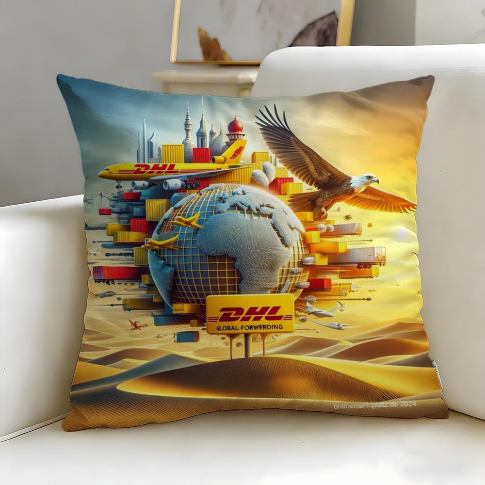 classic logistics brand DHL Express Cushion Cover Soft EasyWash Pillow Case Versatile for Couch Bed Travel and Office 30X30cm