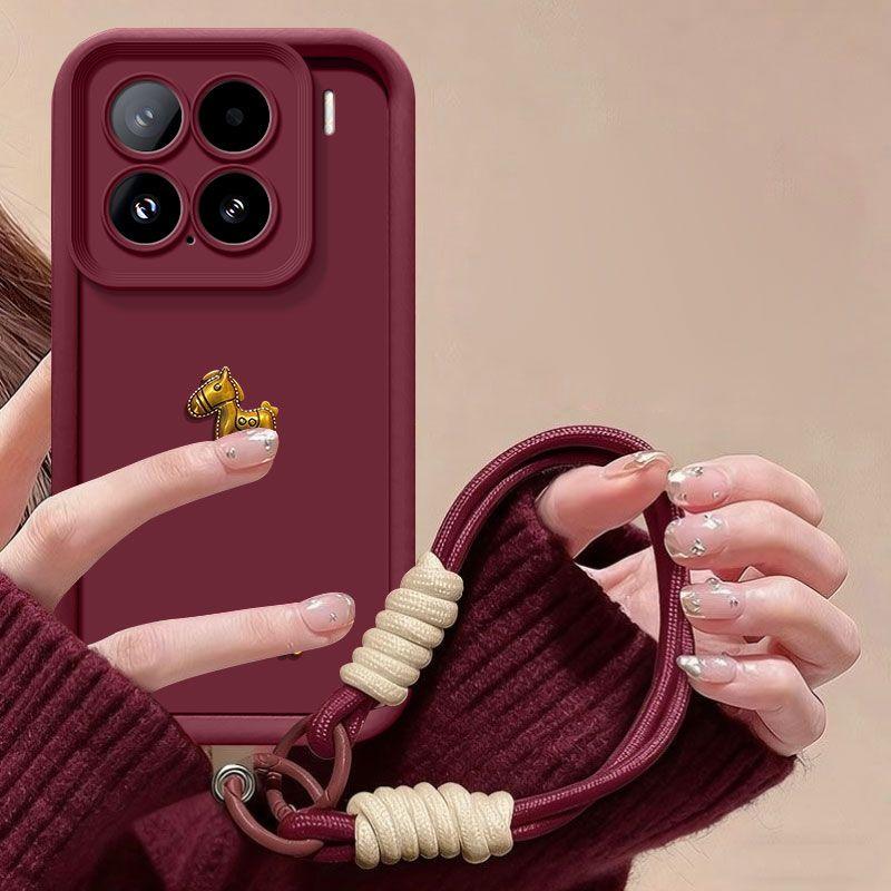 

Чехол для Xiaomi 15T Pro Милый 3D Золотая Лошадь С ремешком Чехол для телефона Для Mi 15 T 15T 14T 13T Pro Матовый Мягкий Силиконовый Чехол For Xiaomi 15T&With Lanyard вино красного
