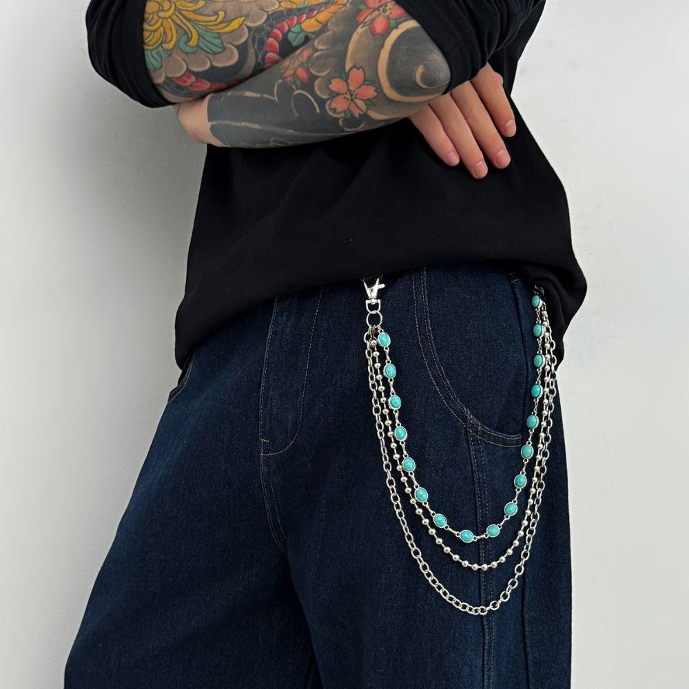 Tassel Pearl Waist Chain Turquoise Pants Chain Retro Punk Belt Chain  Jeans