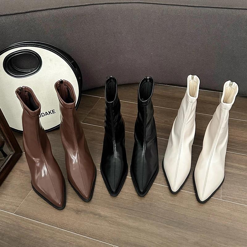 Ankle Thin Heels Modern Boots Winter Round Toe Shoes Female 2024 High Quality Mid Heel Solid Sewing Concise Women's Boots