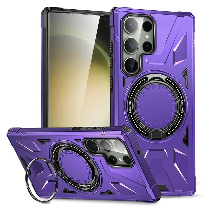 Armor Magsafe futrālis priekš Samsung Galaxy S24 Ultra S23 Plus S23 FE A15 A54 A14 statīva gredzens magnētiska gredzena turētāja aizsargstatīvi kickstand cove