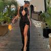 New Sexy Fashion Lace Hollow High Split Slim Sleeveless Dress Women