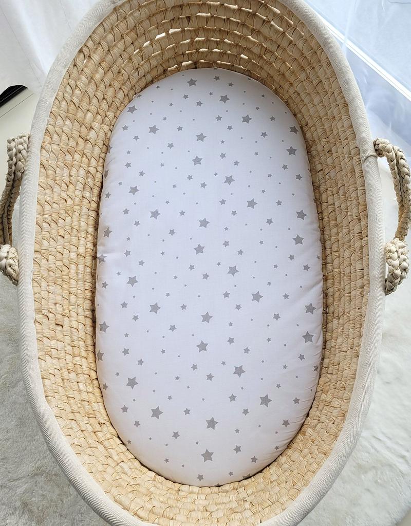 Cotton Fitted Sheet for Boho Moses Basket, Gondola Stroller 75x35 cm - Mini Stars Gray