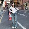 Women's White V-Neck Long-Sleeve T-Shirt, Brushed Interior, 2025 Fall/Winter, Loose, Slimming Base Layer Top.