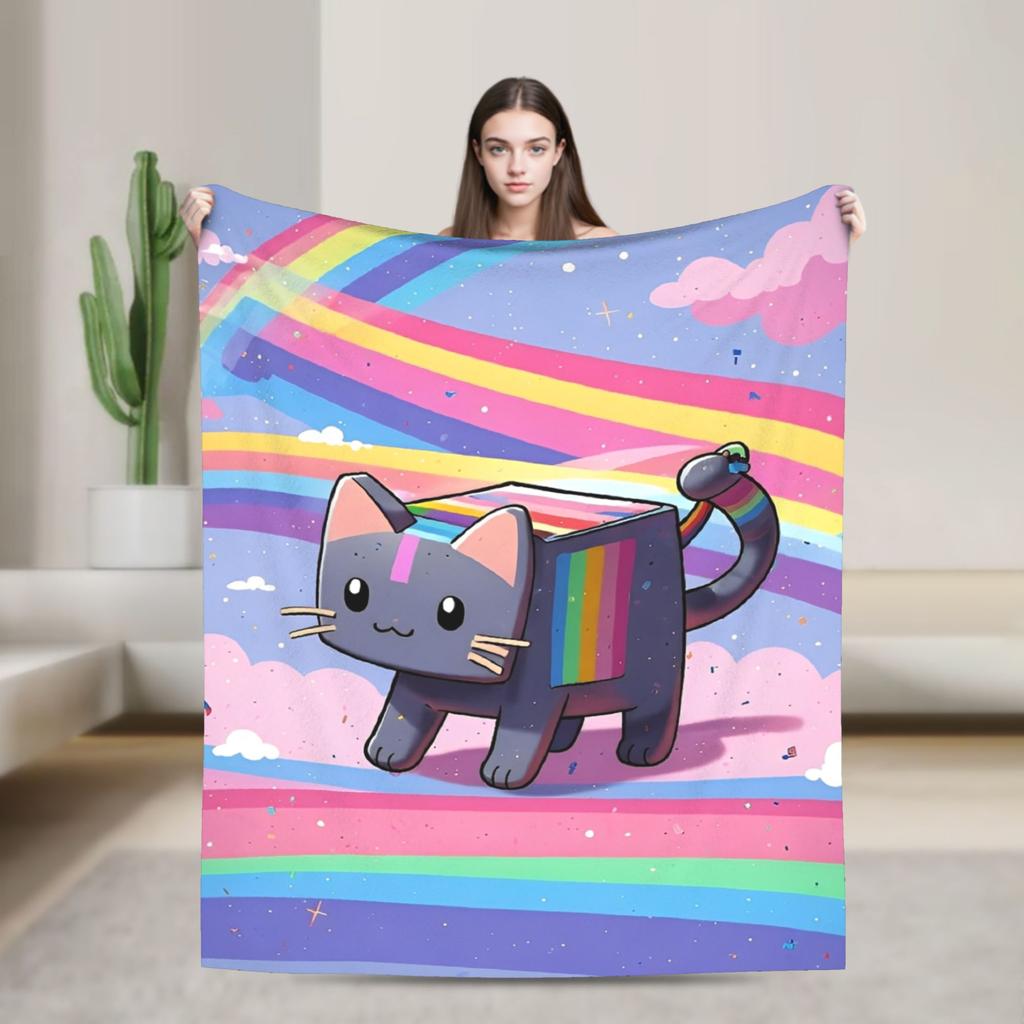 Katze Regenbogen Pixel Welt Nyans Decken Fleece Frühling Herbst Atmungsaktiv Super Warm Überwurfdecken für Bettwäsche Sofa Teppich Stück