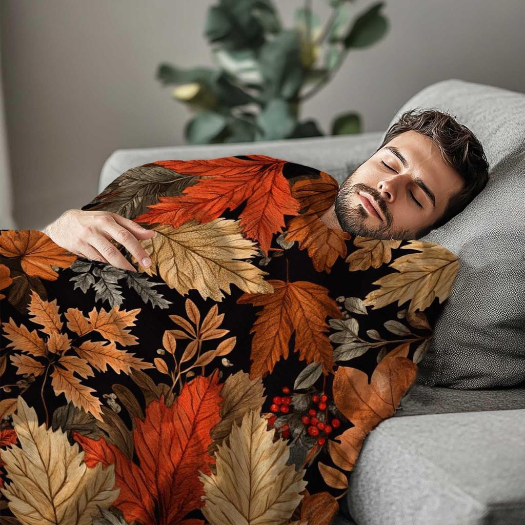 Autumn leaf pattern Printed Blanket for Sofa Bed Travel Camping Living Room Office Conditioning Blanket for All Seasons Gifts