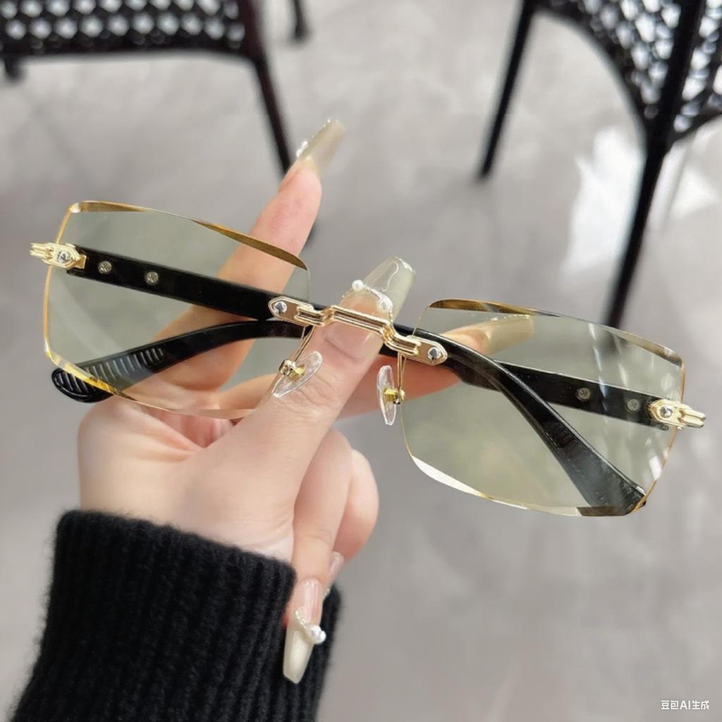 Yellow Lens Rimless Night Vision Reading Glasses High Definition Anti Blue Light Brightening Edge Cutting Glasses diopters +4.0