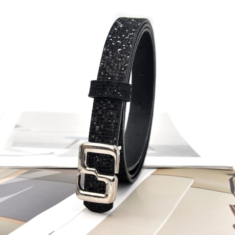 Stylish Thin Waistband For Women With Sequins High Quality PU Belt Multiple Colors Daily Wear