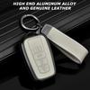 For Toyota Key Fob Cover with Keychain, Genuine Aluminum Alloy and Leather Protection Key Case for 2018-2022 Camry RAV4 Highlander Avalon C-HR Prius