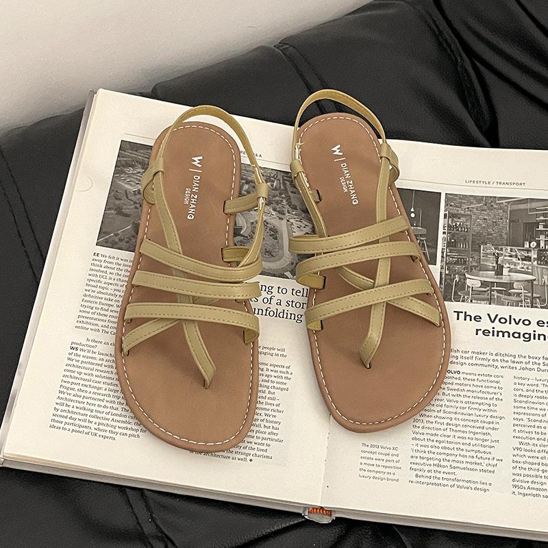 

Fashion strap combination versatile flat toe sandals women s 2025 summer new cross-strap comfortable beach sandals 40 зелений