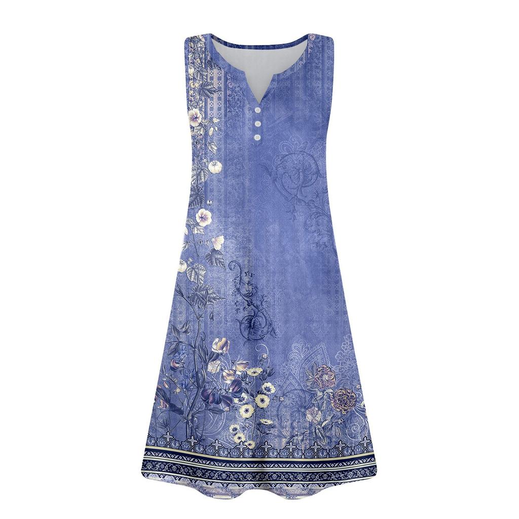 Damen Sommerkleider Lockeres V-Ausschnitt Ärmelloses Sommerkleid Kleid Mit Taschen