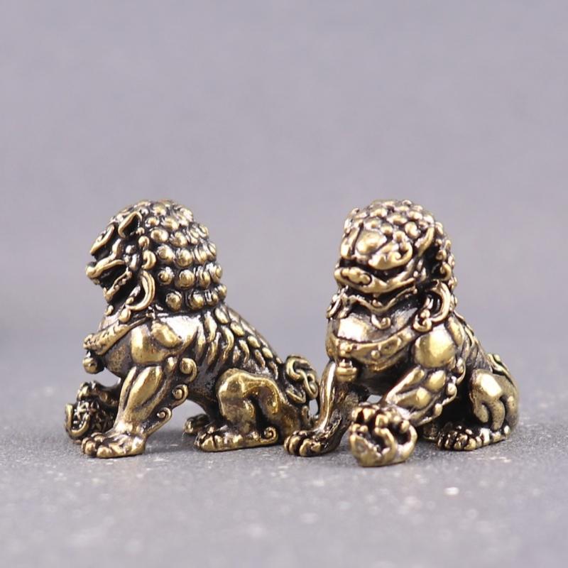 Chinesische Messinglöwen Dekoration 1 Paar Retro Feng Shui Dekor für Zuhause Schreibtisch Büro Teetisch Geschenk
