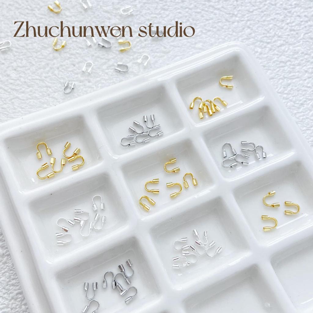 18k Gold-Filled U-Shaped Horseshoe Buckle End Caps for Steel Wire Beading, Handmade DIY Jewelry Accessories
