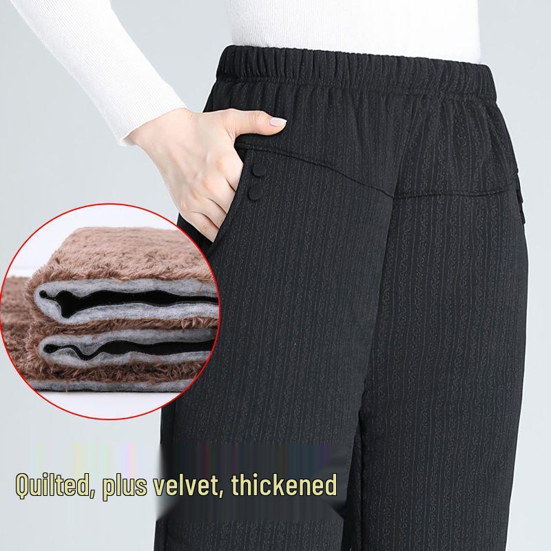 Mom's Quilted Fleece-Lined High-Waisted Winter Pants