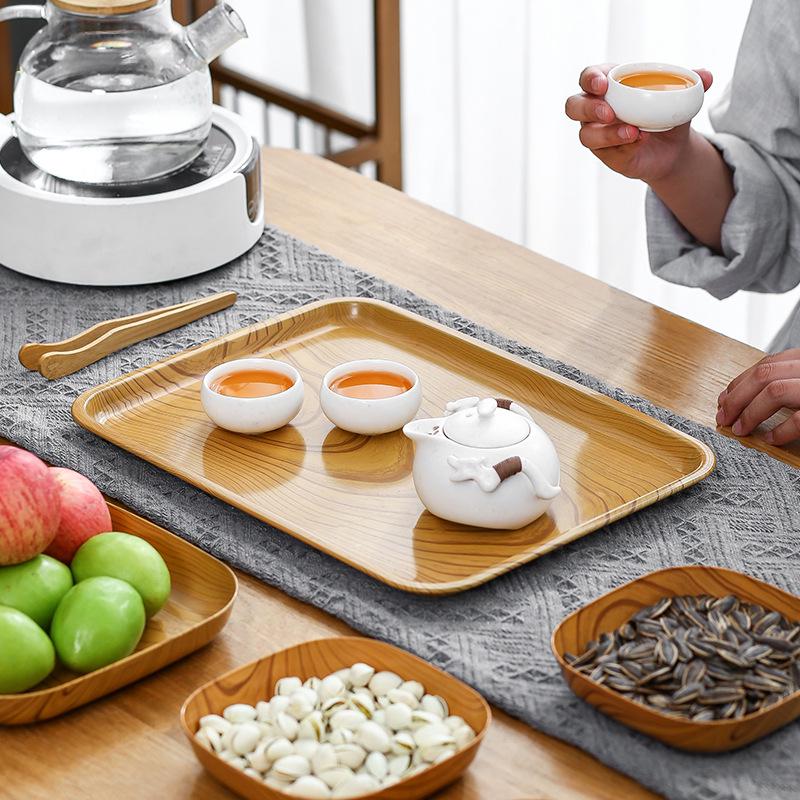 Japanese-Style Imitation Wood Grain Plastic Dessert and Snack Plate