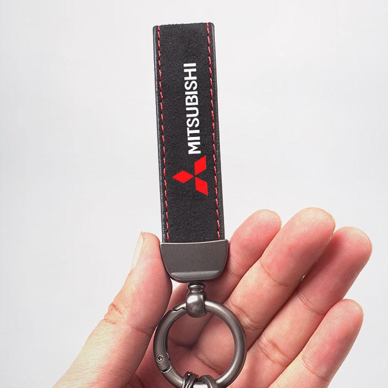 Car Keychain Suede Leather Car Keyrings Auto Accessories For Mitsubishi Eclipse Lancer Outlander Pajero ASX Colt Space Triton Ex RO4