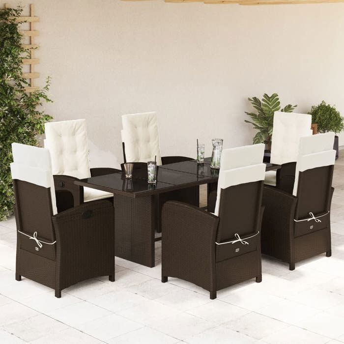 VidaXL Garden Dining Set with Cushions 7 Pcs, Table and Chairs with Adjustable Backrest, Outdoor Patio Furniture 3212254