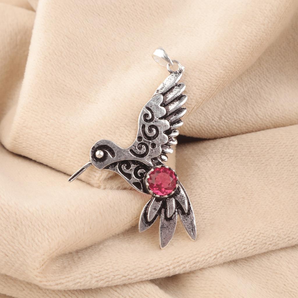 Natural Pink Rubellite Gemstone 925 Sterling Silver Jewelry Dainty Pendant 1.8" CP-20-10