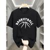 Kids Summer Crew Neck Short Sleeve T-Shirt with Line Art Basketball & Basketball Letter Print