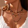 Tiger's Eye Beaded Love Mangstar Geometric Pendant Sweater Chain Maillard Wind Necklace