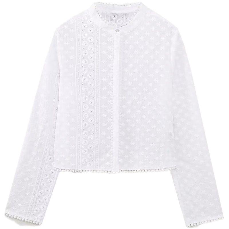 

Fashion Style 2023 Summer New Arrival Women s Clothing Easiest for Match White round Neck Long Sleeves Embroider Tops 3373964 250 White M