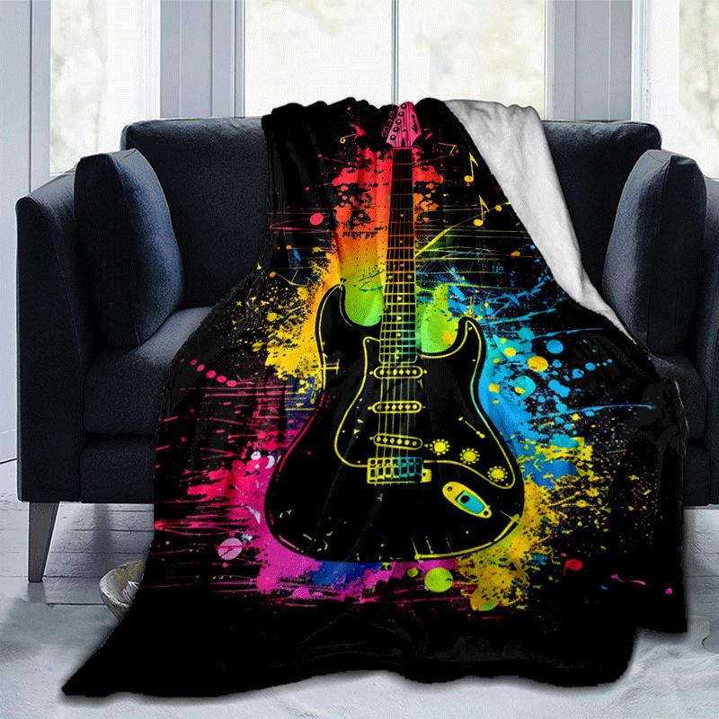 

1pc Guitar Printing Lightweight Flannel Blanket, Comfortable and Warm Blanket, for Camping Sofa Bed and Couch Office, Suitable for Gift Blank 100x150cm