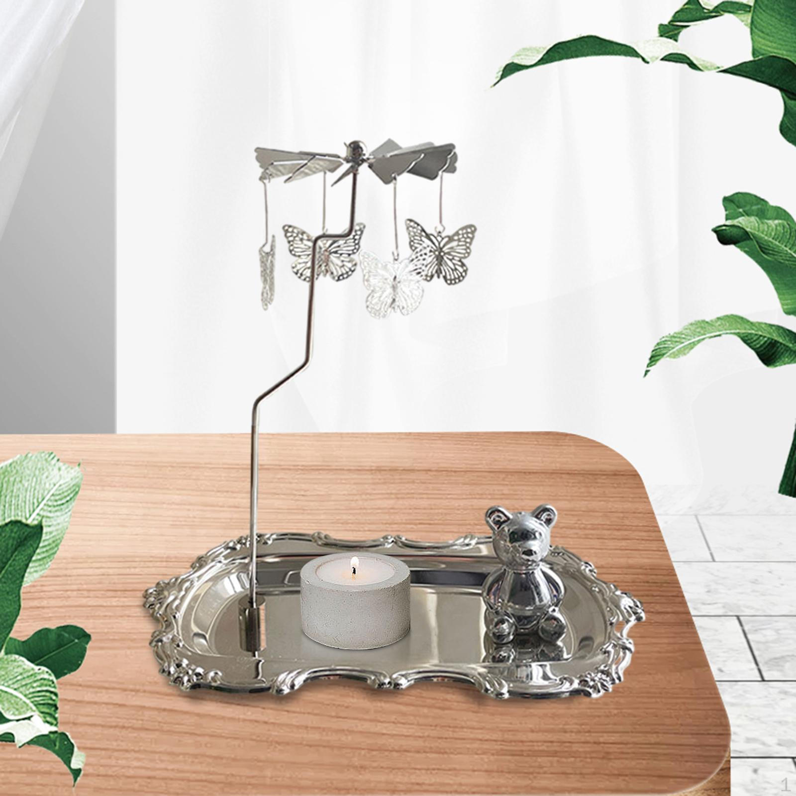 

Рождественский вращающийся подсвечник, вращающийся романтический ретро-подсвечник с орнаментом silver Butterfly