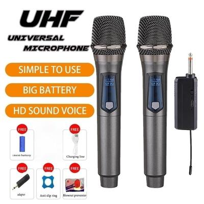 Microfono wireless, microfono dinamico palmare doppio, microfono professionale per karaoke, per palco, chiesa, festa, scuola, relatore dal vivo, riunione, spettacolo