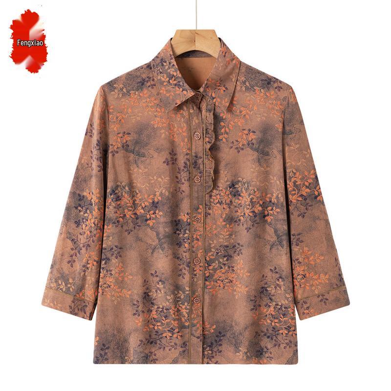 New Chinese Style Floral Blouse for Elderly Women